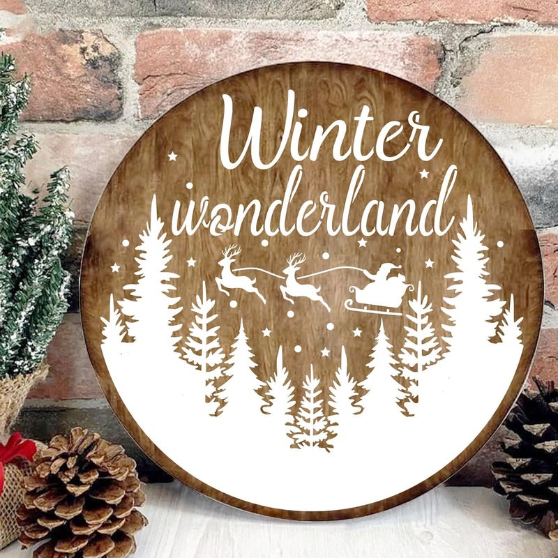 BANBBUR 9 Pcs Christmas Stencils Reusable, 12X12 Inch Round Large Christmas Stencils for Painting on Wood Sign Front Door Hanger Xmas Home Decor - Image 3